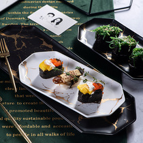 Nordic light extravagance marbled gold sushi plate matte plate Japanese restaurant octagonal flat plate Hotel