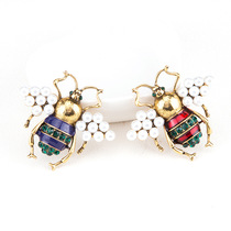 Silver Qianfang Workshop New Drop Oil Animal Bee Brooch Alloy Pearl Small Chest Flower Clothing Accessories Fashion Do Nt Needle Women