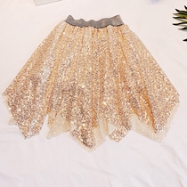 Girls childrens shiny skirts gauze irregular pleated skirts big childrens short skirts foreign-style skirts