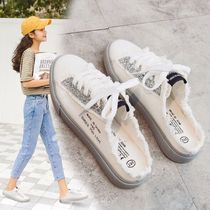 Half-drag canvas shoes female student ins super fire wild Korean version of the tide lazy one pedal no heel white shoes summer