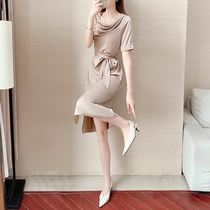 Hepburn style French niche dress female acetic acid satin summer light ripe waist slim temperament goddess fan skirt