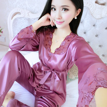 Tide Card Summer Ice Silk Pyjamas Women Feel Two Sets Spring Autumn Korean Version Loose Long Sleeve Thin family Residence Suit Suit