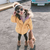 OKAIDI French womens baby cotton clothes winter clothing girl sent to overcome gush jacket Childrens cotton padded jacket for a year of age