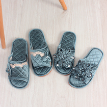 Four seasons indoor fabric home velvet couple slippers soft bottom non-slip summer floor men and women silent ox tendon autumn and winter