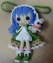 DIY handmade rice beads beaded electronic drawings Cute rabbit ear hat blue hair girl WU154 Chinese walking map