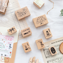 One year spring wooden account seal hand account material stationery student Japanese vitality retro ins hand account seal