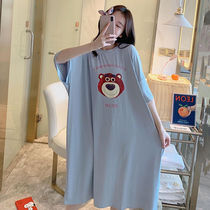 Ice Silk Sleepwear Woman Summer Cute Pregnant Woman Fat MM Gattent Oversize Sleeping Dress 200 Catty Loose Long Style Home Clothes