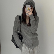 South Korea Early Autumn Leisure Tandem Hat Cardioverwear Jacket Woman 2022 New Pure Color Slats Undershirt Woolen Sweater Sweater