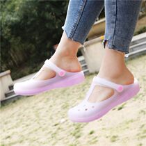 Baotou Dongle Shoes Womens Slopes Heel Garden Beach Shoes Jelly Sandal Sandals Flat Bottom Non-slip Seaside Resort Thick Bottom Sandals