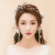 New forest sweet hair band simulation purple flowers butterfly pearl shape Korean bridal wedding headdress