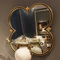 American classical background wall decorative mirror Creative entrance wall hanging mirror Foyer hanging mirror Dressing mirror Bathroom mirror