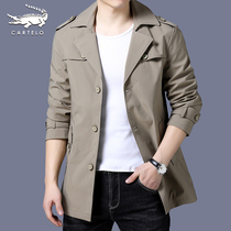 Crocodile trench coat mens long mens casual jacket loose spring and autumn Korean trend handsome jacket mens shirt