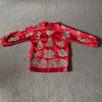 Cloud decoration totem 2021 original ethnic style womens hand embroidered totem round neck buckle casual horse clip top