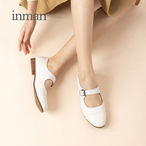 Inman womens shoes 2021 new soft leather single shoes womens word buckle with milk shoes French art retro small leather shoes