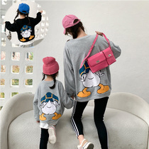 Fried Street Pro-Loaded Refueling Duck Printed Sweatshirt 2021 Early Spring New Loose Casual Mother and mother female dress blouses
