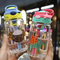 Cup cute super cute with straw water Cup adult personality creative childrens strap glass transparent Japanese Korean version