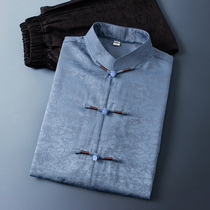 High-end mens Tang suit thin middle-aged silk silk silk silk long sleeved father grandfather summer