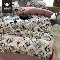 Total Cotton Pure Cotton Four Sets Geometric Pattern Pink Quilt Cover Bed bedding 1 8m thickened milled autumn and winter