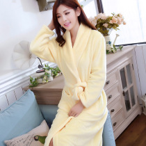  Yellow nightgown pajamas Womens autumn and winter thick flannel long-sleeved bathrobes Mens coral velvet couple extended yukata