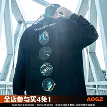 Xiaobin national tide spring printed round neck sweater mens tide 2021 new high street hip hop Tide brand loose pullover top