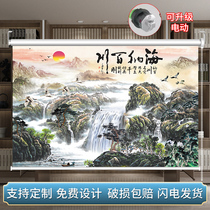 Bedroom Living Room Style Landscape Curtain Curtain Office Pull-rolled Hand Pull-up Roll-down Roll-Curtain Landscape Painting