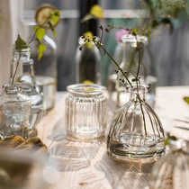 Glass small vase ins style French mini flower Ware dried flower arrangement transparent utensils hydroponic living room decoration ornaments