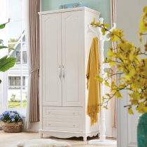 American double door wardrobe pastoral European two door wardrobe with drawer White simple small apartment bedroom cabinet