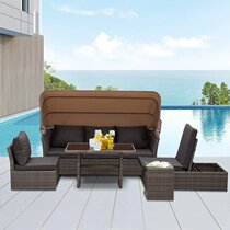 Outdoor rattan sofa outdoor rattan chair coffee table combination leisure furniture garden balcony with canopy shade open-air Creative