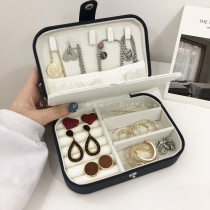 Large capacity rectangular double layer earrings storage box female necklace ring simple exquisite travel portable jewelry box