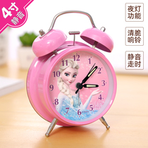 Ice Chic Edge Children Creative Fashion Bedroom Cartoon Girl Students With Small Alarm Clock Metal Headboard Muted Clocks