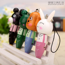 Korea cute creative stationery wholesale mobile phone chain wooden cartoon ballpoint pen student prize small gift