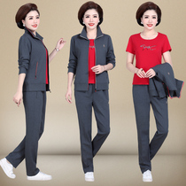 Middle Aged Womens Clothing Spring Autumn Winter Casual Sportswear Suit Middle-aged Foreign Pistachio Mother Dress Coat Big Code Three Sets