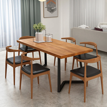 Modern minimalist home solid wood dining table and chairs combine small family type iron art rectangular industrial wind restaurant One table six chairs