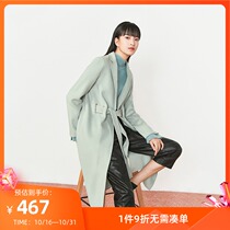 Lily new female temperament double-sided wool coat lace-up slim long woolen coat 1970KK