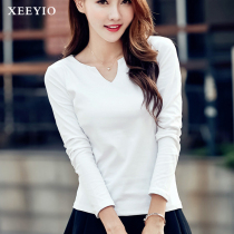 XEEYIO long sleeve T-shirt women V collar autumn and winter New blouse slim Joker white tide women wear base shirt