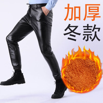 Sensee men riding plus suede thickened elastic body leather pants fur integrated bunches windproof pu small leggings