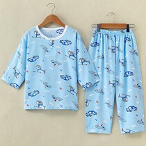 1-15 years old summer silk childrens pajamas set cotton silk boys and girls Children baby pajamas thin home clothes