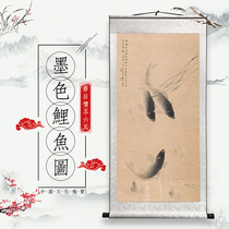 Ink-coloured carp picture Decorative Living Room Character Painting Decoration Hanging Painting Modern Imitation Ancient Character Painting Collection Scroll Framed paper