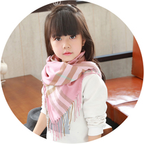 Childrens scarves girls autumn and winter boys thick and warm imitation cashmere plaid Korean childrens scarf baby scarf winter