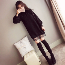 Pregnant women autumn top 2021 New loose velvet lace dress long pregnant women base shirt autumn and winter