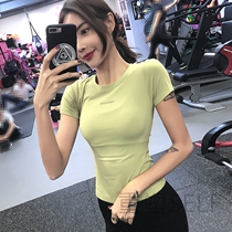 Quick dry tight sports short sleeve female elastic yoga top running training T-shirt Net red fitness wear half sleeve thin