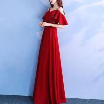 Earthly Liuxi toast bride female 2021 new summer thin wedding banquet evening dress female red long