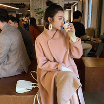  ROUJE POWER double-sided cashmere coat 2021 popular autumn and winter new temperament medium and long woolen coat