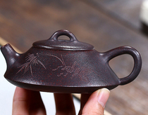 Yixing purple clay teapot pure handmade dwarf Stone scoop Autumn fun map raw ore purple mud gold black sand 130ml teapot high-end gifts