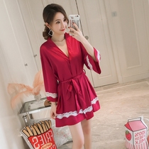 Sexy Net Red Princess nightgown home clothes spring and autumn robes female summer Korean version of ice silk thin hot simulation silk bathrobe