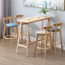 Nordic solid wood small bar table table and chairs combined household brief High foot long strip table living room leaning against wall coffee milk tea shop table