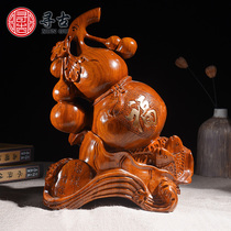 Looking for ancient flowers and pears wood carving Fu Lu gourd ornaments solid wood carving home office crafts opening gifts