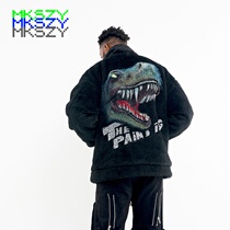 MKSZY autonomous doublet hand-painted Tyrannosaurus dinosaur Japanese long wool coat coat