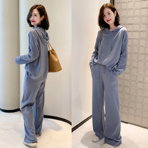 Europe station 2021 spring and autumn new European womens casual fashion suit female foreign style thin wide leg pants two-piece set