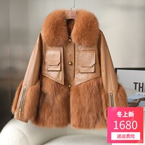 2021 Winter new fox fur coat womens stitching sheep skin young fur one leather coat